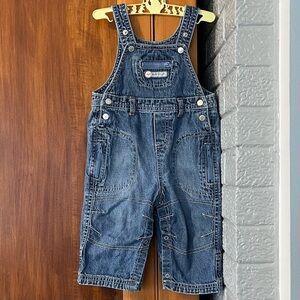 Vintage y2k Faded Glory 6-9M baby boy blue plane denim overalls